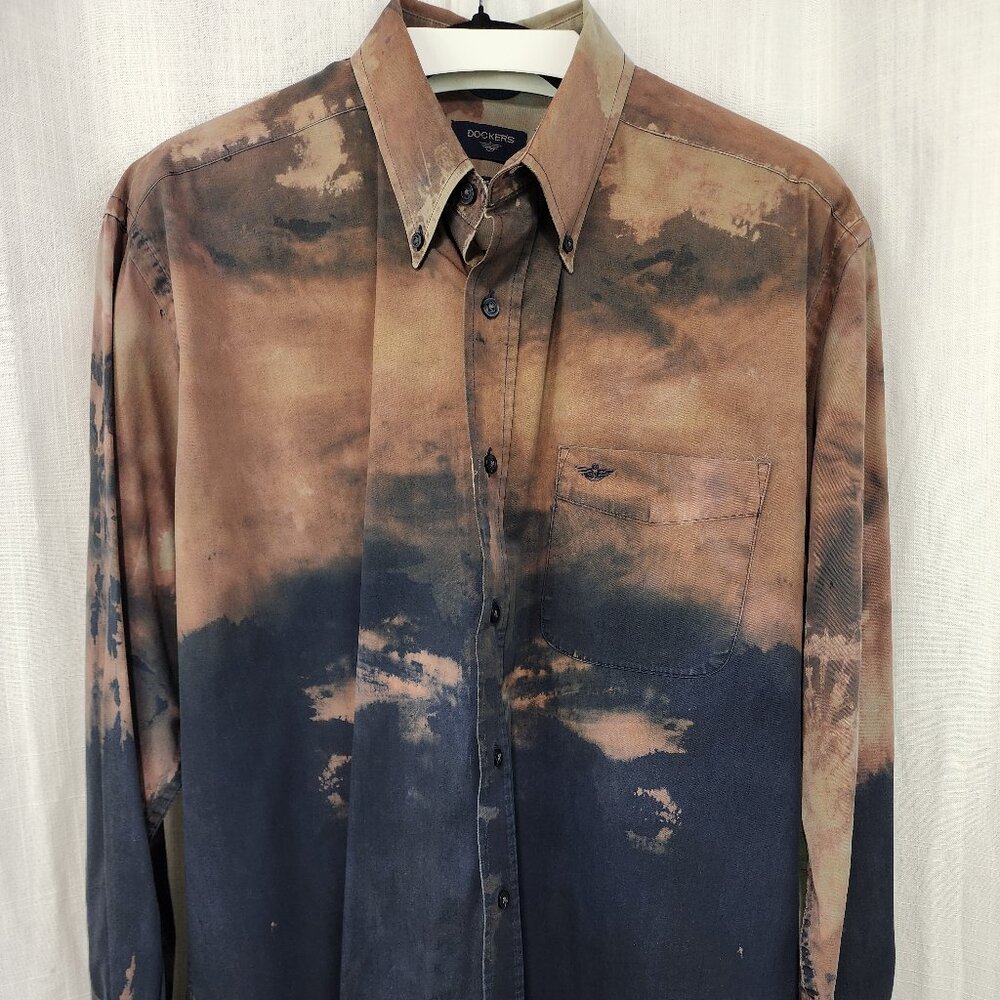 Men's Dress Shirt | Bronze Bi-Fold Reverse Tie Dye | Size Large